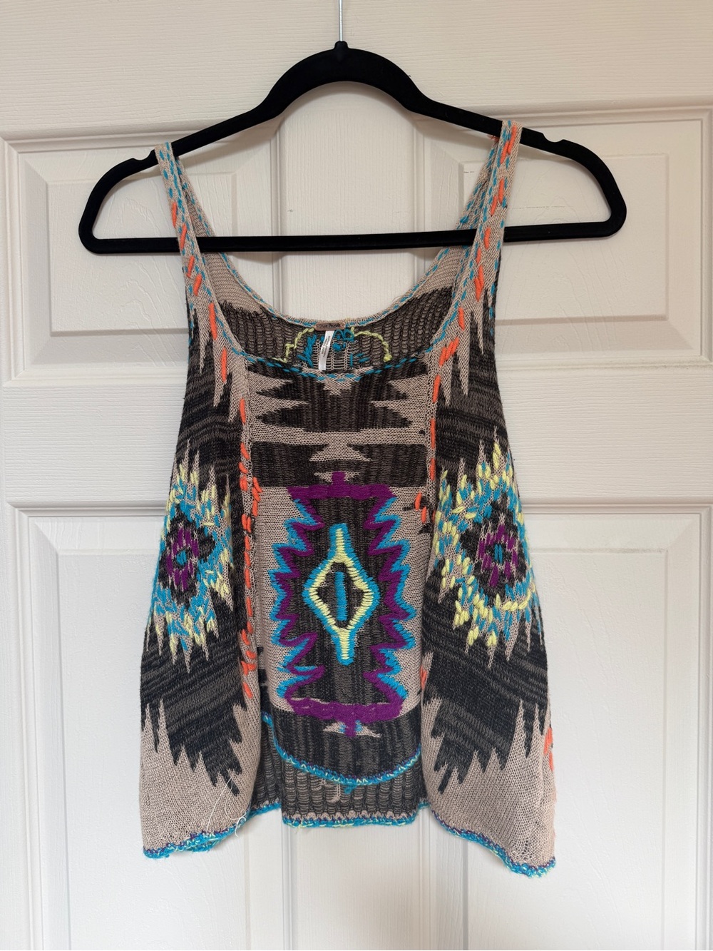 Free People Aztec-Pattern Knit Tank - Turquoise, Purple, Yellow, Orange, Gray